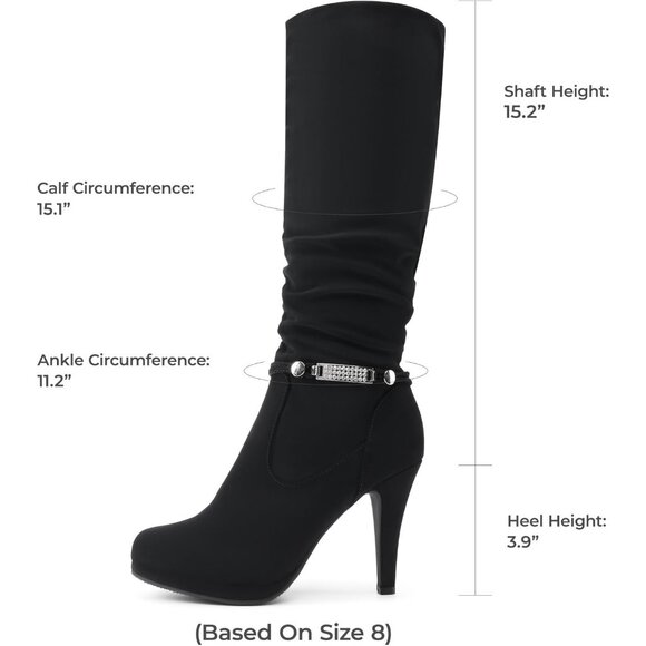 Black Women's Knee High Platform Heel Boots - Picture 4 of 7